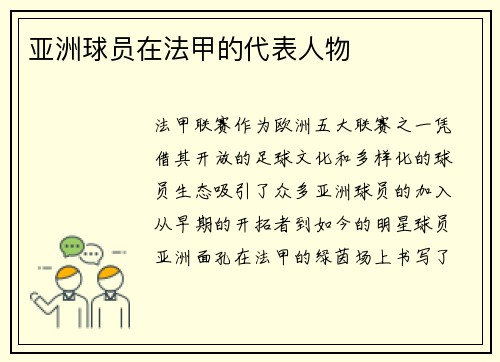 亚洲球员在法甲的代表人物