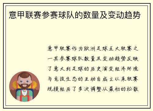 意甲联赛参赛球队的数量及变动趋势