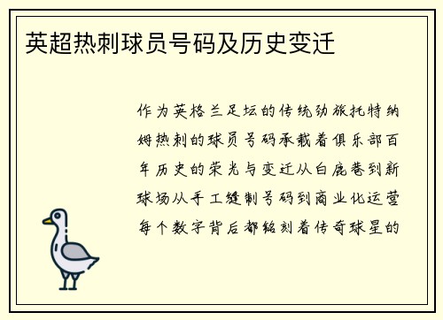 英超热刺球员号码及历史变迁
