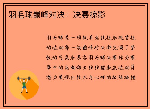 羽毛球巅峰对决：决赛掠影